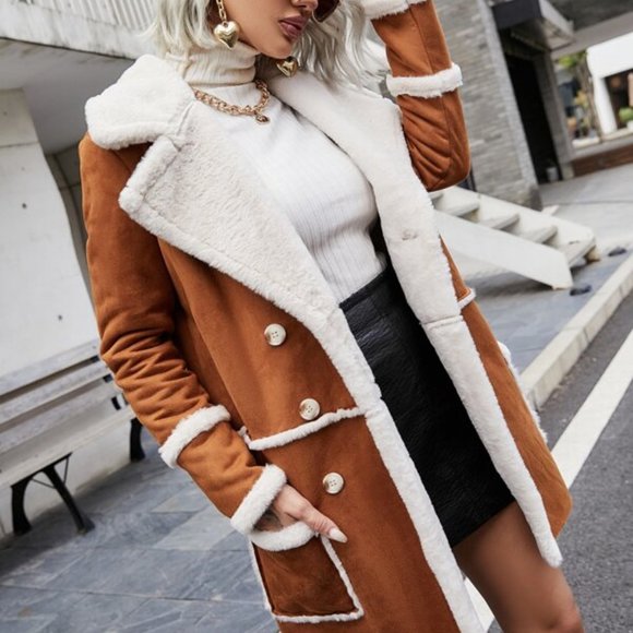 MODA ME COUTURE Jackets & Blazers - BOHO DOLLZ Faux Suede w/Faux Fur Double breasted p